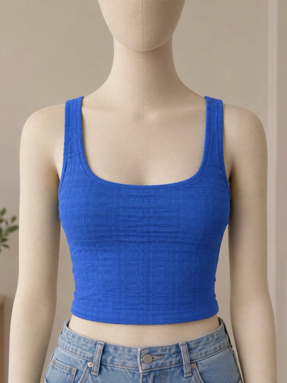 Anthropologie The Hannah Seamless Textured Crop Tank Blue XXS/XS